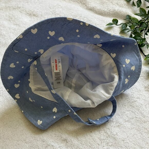 Joe Fresh Toddler Sunhat 12-24M | Blue Hearts Bow EUC - Picture 5 of 8